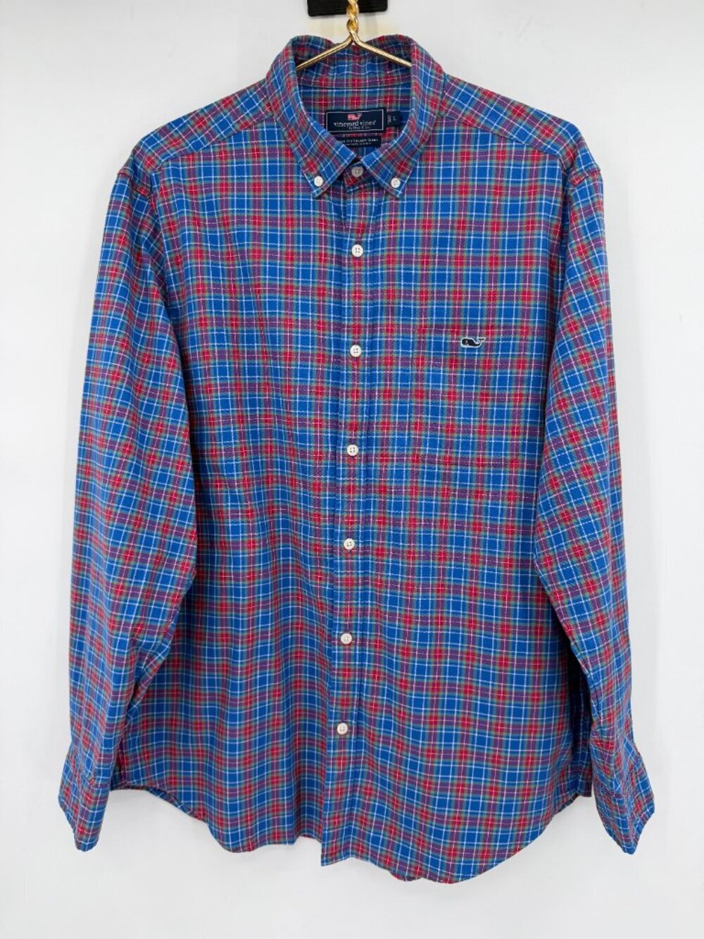 Vineyard Vines Classic Fit Tucker Shirt Mens Large Blue Red Plaid Button Down